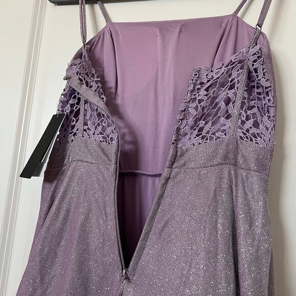 City Studio Lilac Glitter Gown Size 1/2 Lace Back Prom Dress w/ Pockets 59" Long - Picture 8 of 8